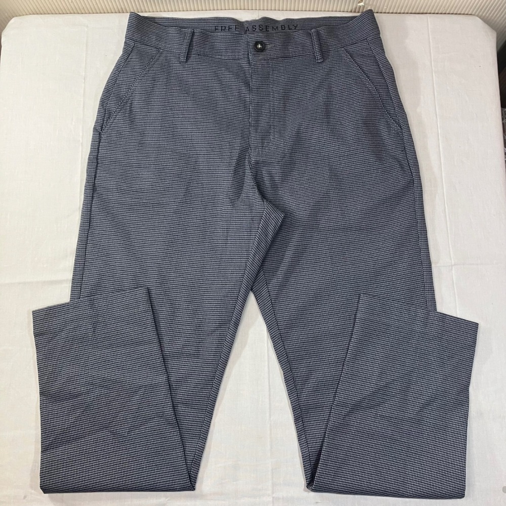 Free Assembly Mens Slim Chino Pants Blue Houndstooth Check 32x30 FAMWB00116HD22